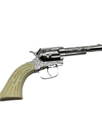 Vtg Silver Pony Boy Toy Cap Gun Pistol Western Die Cast White Grip