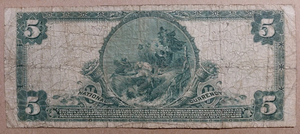 1902 $5 RED SEAL National City Bank New York NY Large Size Note CH#1461 FR-588 - Image 2 of 2