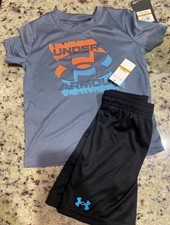 Under Armour Boys Short Set NWT Size 6 Gray Blue Orange