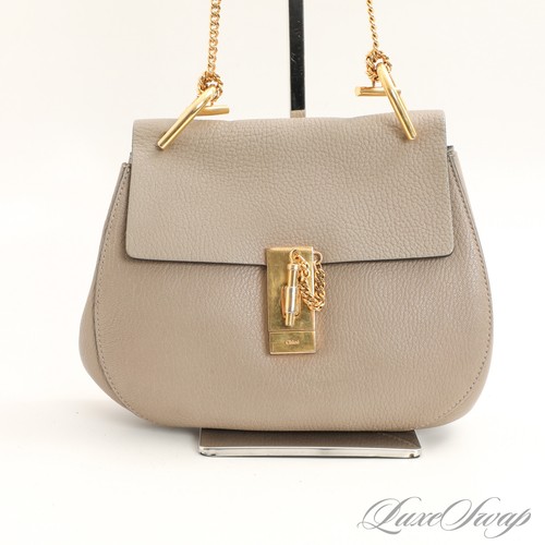 LNWOT Chloé Made in Italy Motty Grey Taupe Tumbled Leather Gold Chain Drew Bag