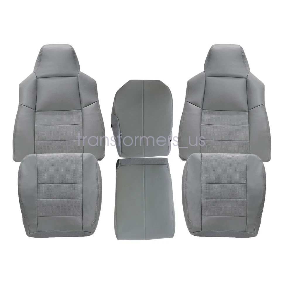 Cubierta de asiento de cuero perforado gris para Ford F250 F350 F450 F550 Lariat 2002-2007 Foto 3 de 4