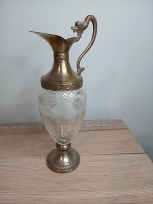 Vintage italienische Mid Century Glaskaraffe mit drachenförmigem Griff selten