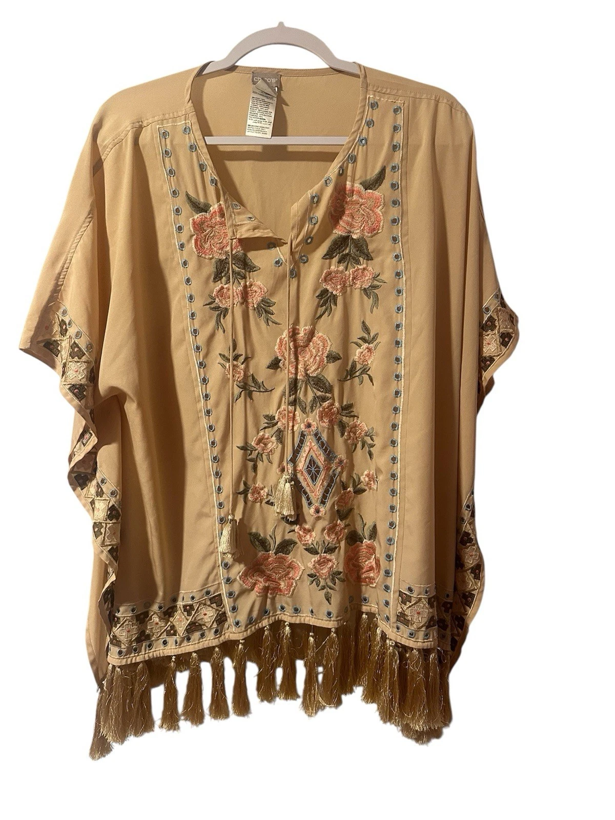 Chico's Embroidered Floral Poncho Women’s Size L/XL Boho