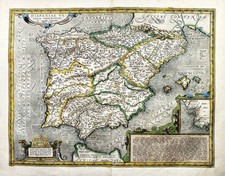 Espana Spain Spanien Portugal mapa map Karte grabado engraving Ortelius 1595