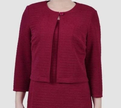 NY Collection Women's Red Textured 3/4-Sleeve Jacket Petite Size 10P