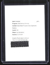 2026 Donruss Optic Luis Hernandez Auto /25 Pandora Prizm Rated Prospect Giants