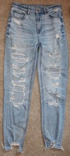 American Eagle Women's Size 2 Long Stretch Mom Jean Light Distressed Wash Jeans