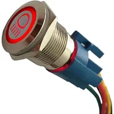 12V Car Vehicle Blue LED Light Main Beam Push Button Stainless Steel Toggle S