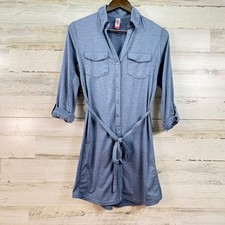 No Boundaries Blue Heathered Button Front Belted Shirt Dress Size M Casual