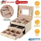 3-Layer PU Leather Large-Capacity Jewelry Box Lockable Storage Organizers Case