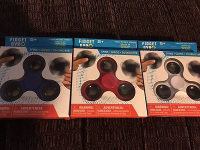 3 New Red White & Blue Tri-Spinner Fidget Hand Finger Gyro Desk Toy Anti Stress 