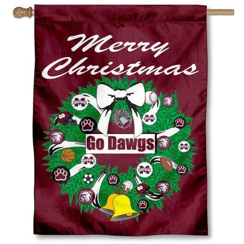 MSU Bulldogs Merry Christmas Wreath Decorative Holiday Wreath House