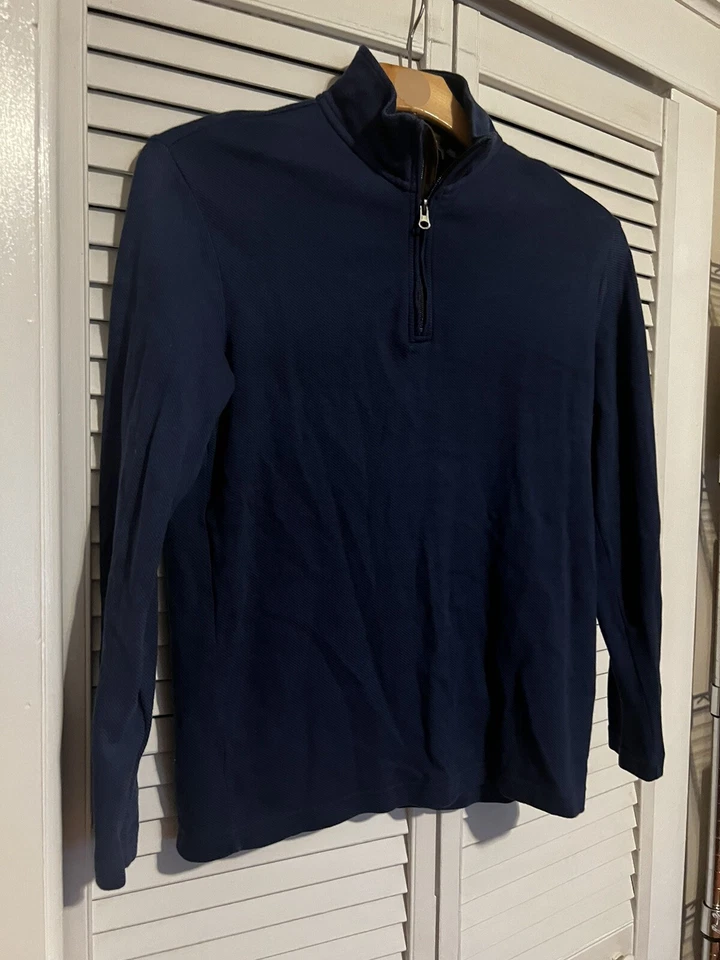 RALPH LAUREN CHAPS Men’s Size Medium M Sweater Shirt Top 1/4 Zip Blue Mock Neck - Image 2 of 4