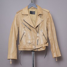 All Saints Sarana Leather Jacket Uk12 Eu40 Us8 Womens Yellow Biker Celebrity