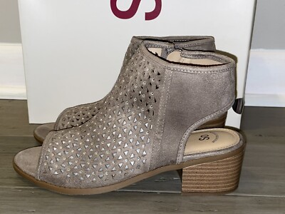SO Jayna Taupe Zip Up Ankle Boots Open Toe Girl's Youth Size 5