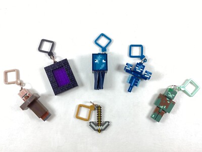 Lot of 6 Minecraft Hangers Key Clip Ax Portal Squid Villager Drown ...
