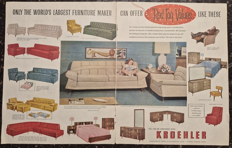 Kroehler Furniture 4 print ads The Saturday Evening Post Life 1951-1959
