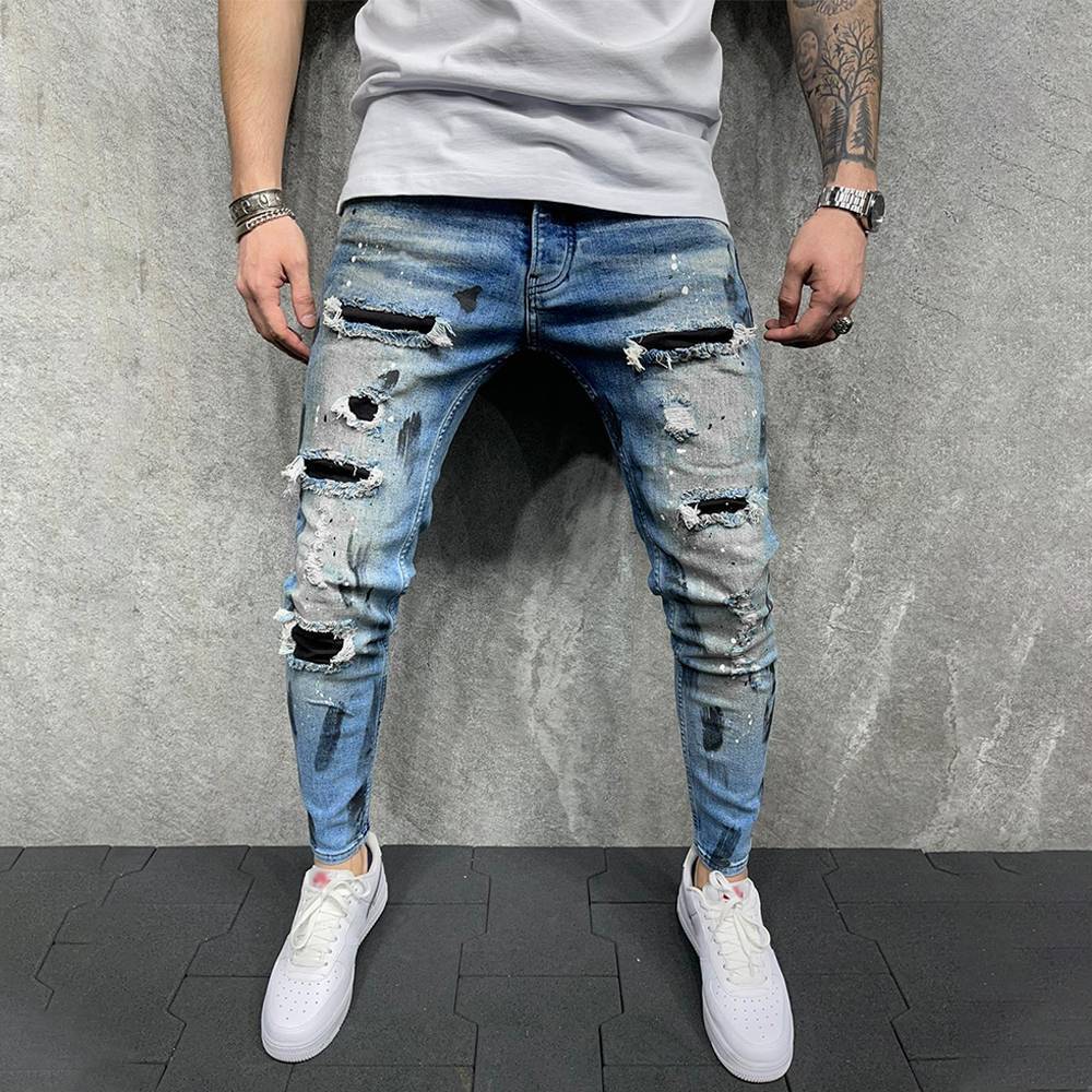 Ripped Skinny Jeans Super Stretch Slim Fit Distressed Denim Pants eBay