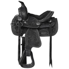 Floral Tooled 8" Kids Pony Western Horse Saddle Set Headstall Breast Collar Set