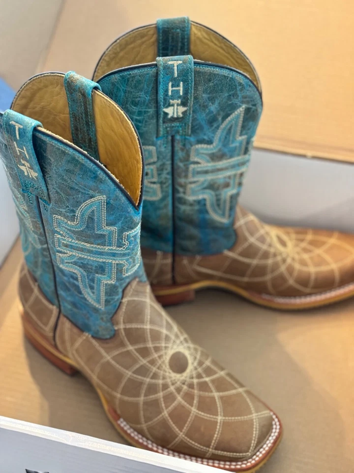 Женские ковбойские сапоги Dreamcatcher из синей/коричневой кожи оловянные - Изображение 3 из 4