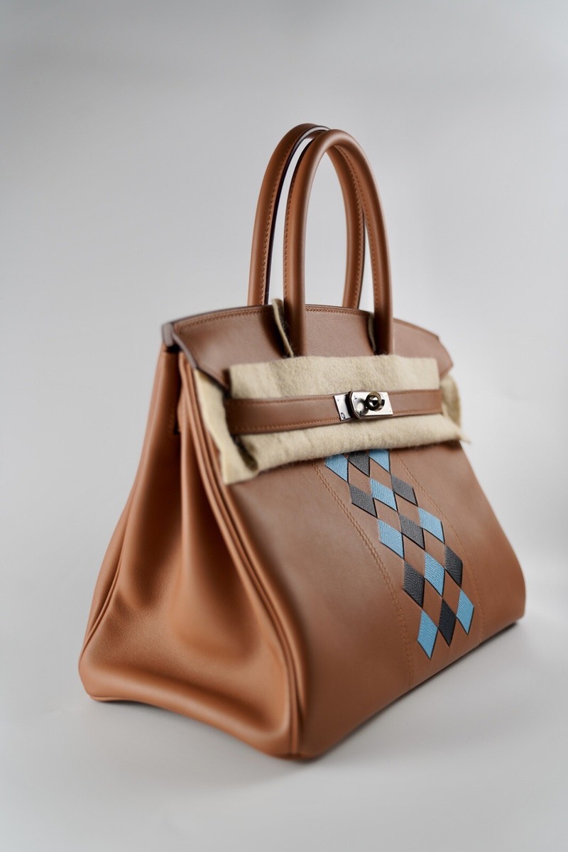 Hermes Birkin 30 Swift Epsom Tressage Gold/Bleu du Nord/Bleu