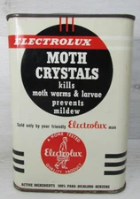 Vintage Electrolux Vacuum Sweeper Moth Crystals Bug Killer Advertising Can 7"x5"