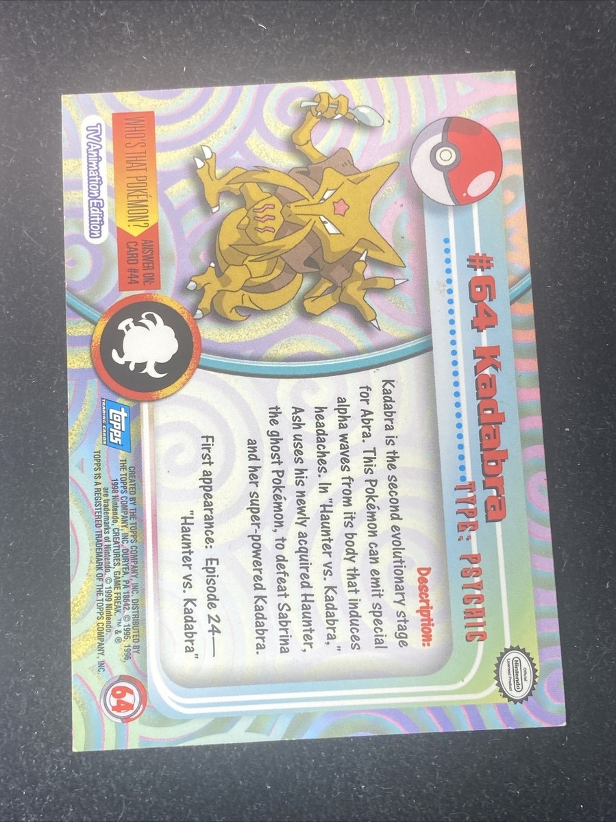 Pokemon Topps Series 1 Blue Logo Kadabra #64 #65 Alakazam Animated