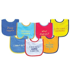 Luvable Friends Cotton Terry Drooler Bibs with PEVA Back 7pk, Blue Food