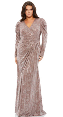 MAC DUGGAL Plus Puff Shoulder Faux Wrap Dress (size 24W)