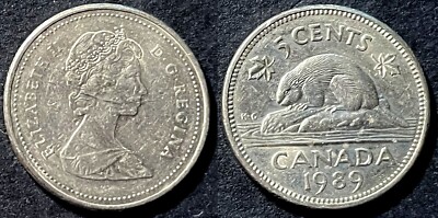 Canada 1989 5 Cents - Elizabeth II Beaver KM-60.2a Copper-nickel