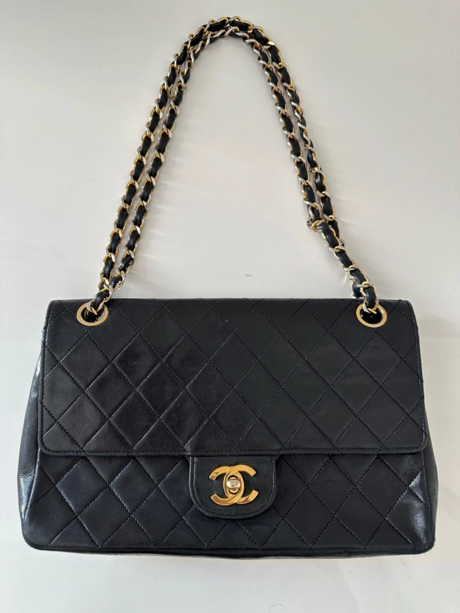 Vintage CHANEL 2.55 Flap Bag Black Lambskin Gold Hardware 80's!