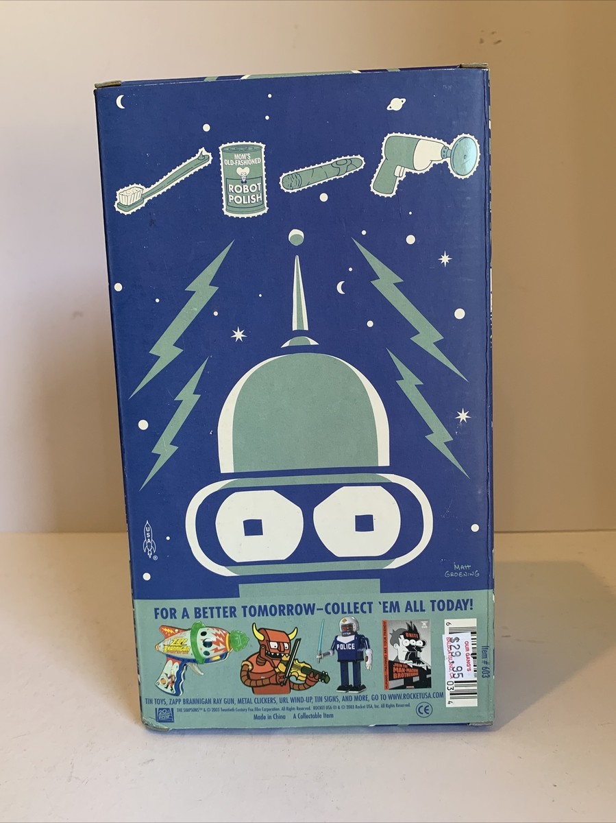 Futurama Bender Bright N Shiny Tin Wind up Robot Rocket USA