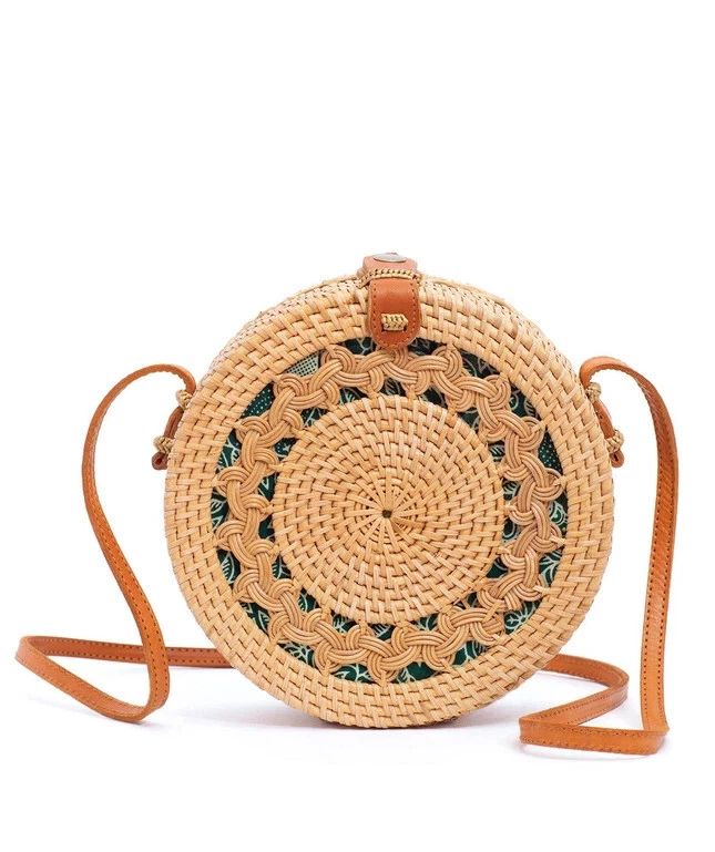 Black round online wicker bag