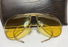 58-14 VINTAGE 60s B L RAY BAN AMBERMATIC OUTDOORSMAN Aviator Sunglasses Yellow