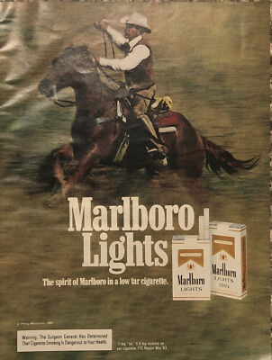 PRINT AD 1983 Marlboro Lights Cowboy Horse Roundup Spirit In Low