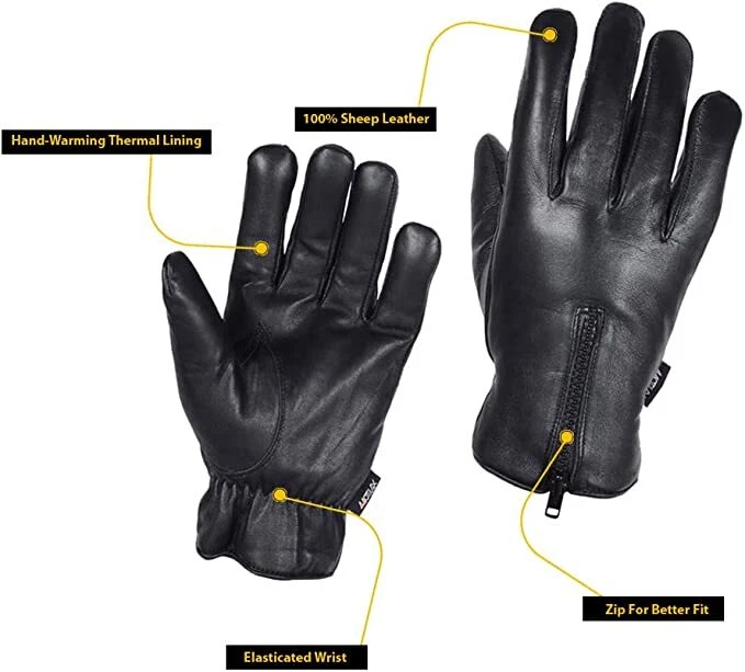 Hombre Cálido Invierno Guante Vestido Motocicleta Conducción Cuero Genuino Forro Térmico Foto 3 de 4