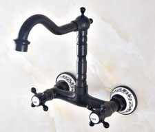 Oil Rubbed Bronze Kitchen Sink Faucet Dual Handle Mixer Tap Wall Mounted Znf460