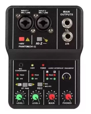 ZIKA STORE Mini Mixer PHANTOM +48V 2 Canali 16 BIT 48 KHZ Scheda Audio Computer Dj Studio