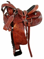 WESTERN TRAIL SADDLE 15 16 17 18 PLEASURE HORSE FLORAL TOOLED USED LEATHER TACK