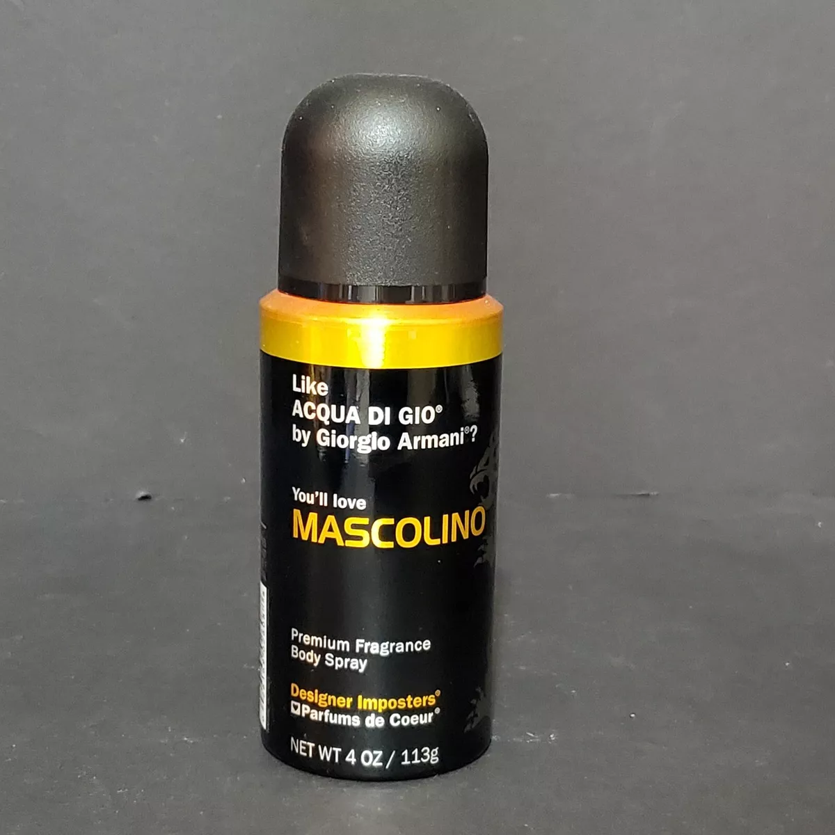 Designer Imposters Mascolino by Parfums De Coeur Body Spray 4 oz Crisp Clean