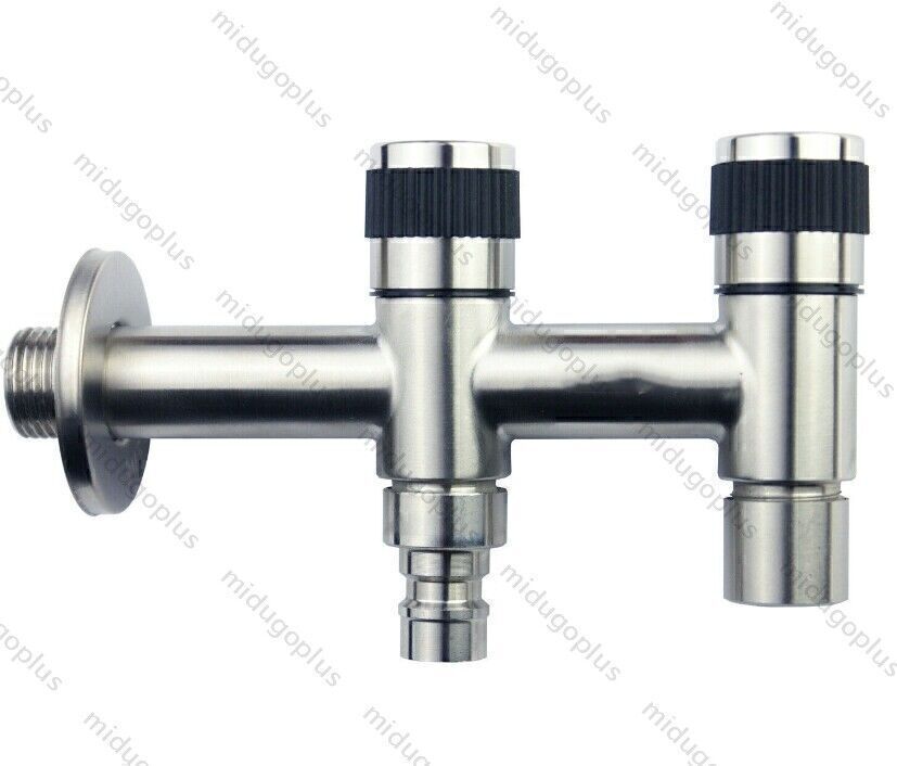 Grifo doble de acero inoxidable para conexión de agua en el jardín con válvula r