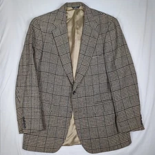 CHAPS RALPH LAUREN Vtg 90s Beige Black Houndstooth Plaid Tweed BLAZER Jacket 42L