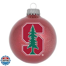 RFSJ Stanford Cardinal Blown Glass Sparkle Ornament, Red