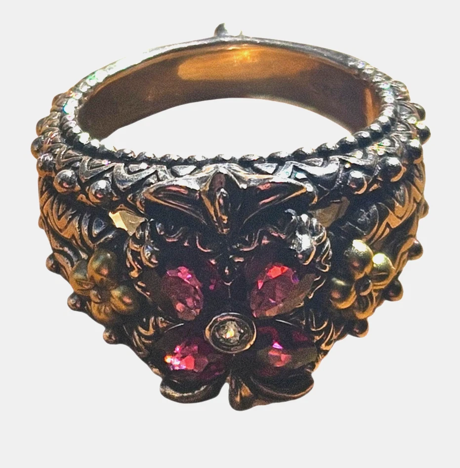 Anillo Barbara Bixby Oro Esterlina 925/18k Rodolita Granate Topacio Blanco Talla 8 Foto 2 de 4
