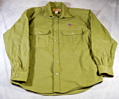 Cabela s Pheasant Embroidered Mens Heavy Chamois Shirt XL Green Hunting
