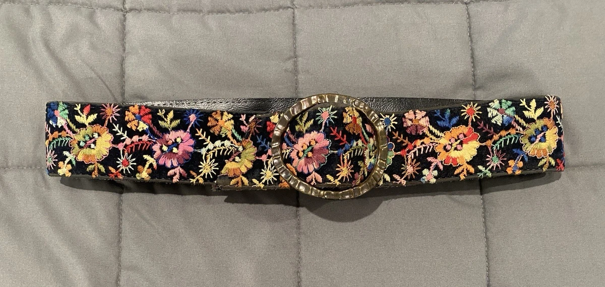Women\'s PU Leather Belt with Floral Embroidery, Bronze Buckle, Size S/M Leather Women main image 2