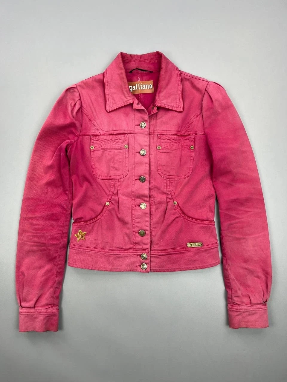 John Galliano Pink Denim Jacket Bijoux Beauties Ittierre Y2K Vintage Size 40 S