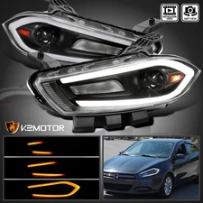 Black Fits 2013-2016 Dodge Dart LED Sequential DRL Signal Projector Headlights
