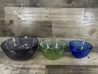 Vintage Pyrex Ribbed Glass Mixing Bowls Set 7401,7402,7403 Blue Green Purple