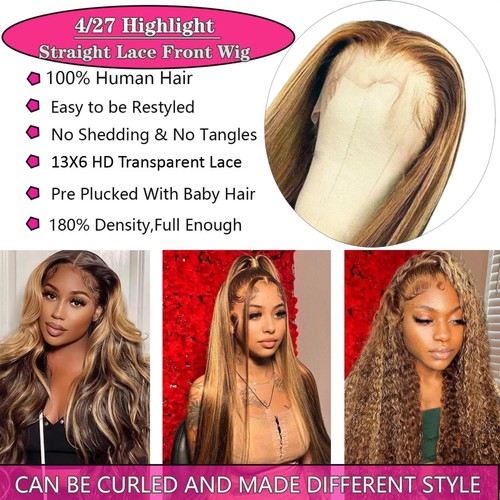 Ombre Lace Front Wig Human Hair Highlight 13x6 HD Straight Lace Front Wigs 18... - Bild 2 von 5